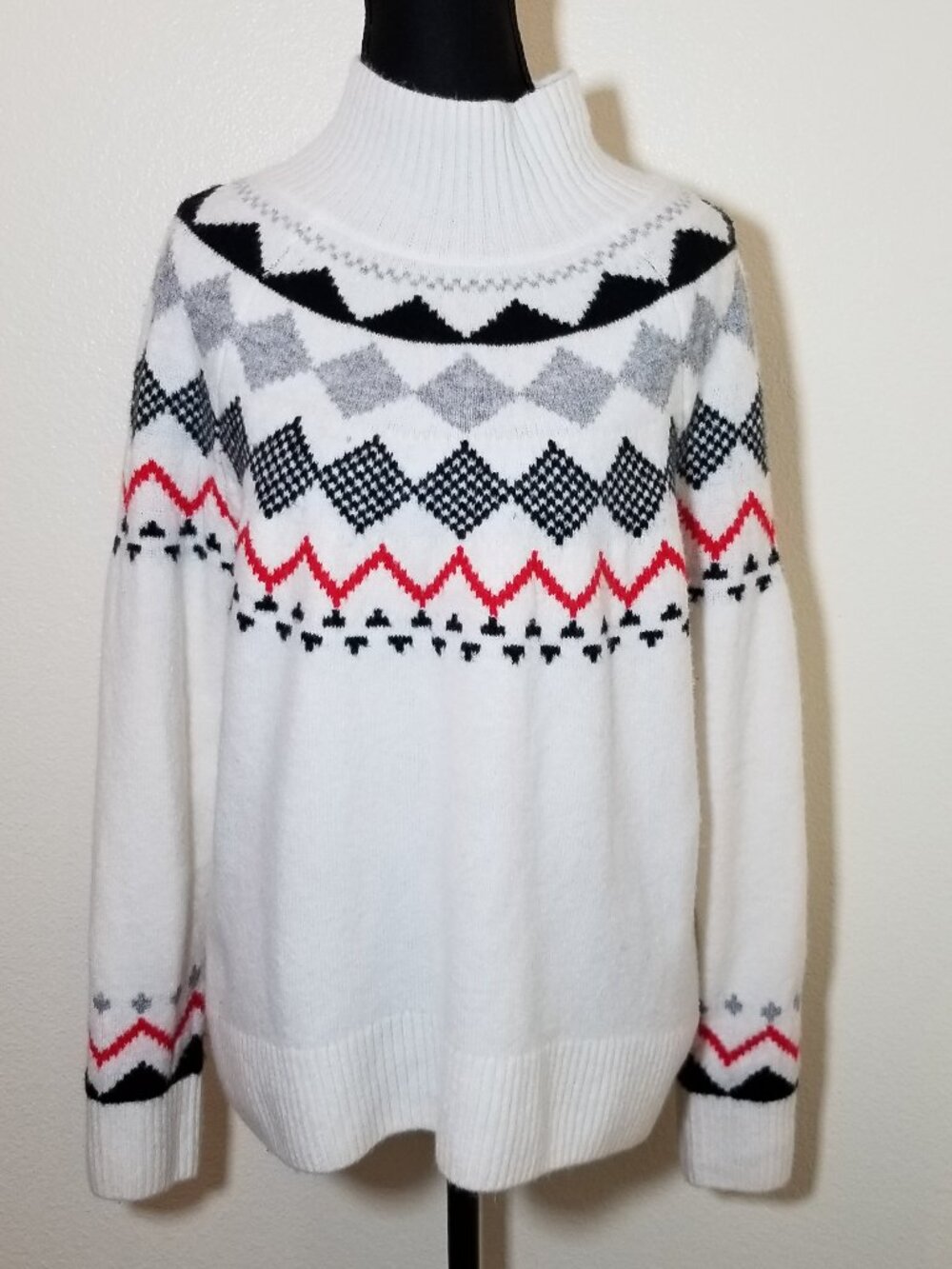 Vince Camuto Women Small High Neck Fair Isle Sweater Nordic Ski Snow Outdoor
